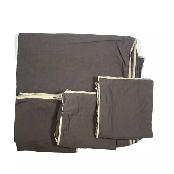 West Elm King Duvet Cover Bedding Set w/ 3 Shams Cotton Linen Luxury Dark Gray - Picture 1 of 6